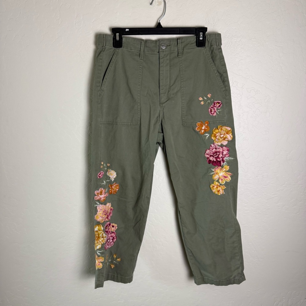 Driftwood Green Utility Boyfriend Crop Floral Embroidery Large - Picture 3 of 16